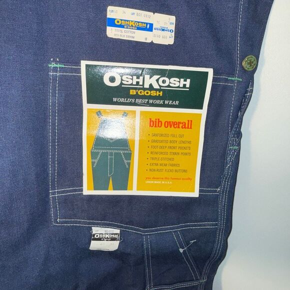 Vintage OshKosh B’Gosh Bib Overalls Men’s 40x34 – NOS Deadstock – USA Made – But - Picture 7 of 16